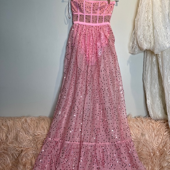 For Love & Lemons Manic Monday Embellished Corset Strapless Mesh Maxi Dress - Picture 4 of 10